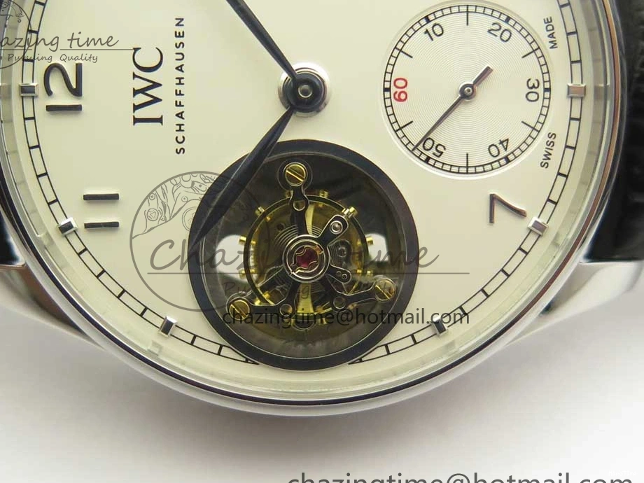 MIROTIME 0516 Efficient Portuguese Tourbillon IW5463 SS ZF Best Edition White Dial on Black Leather Strap 7170